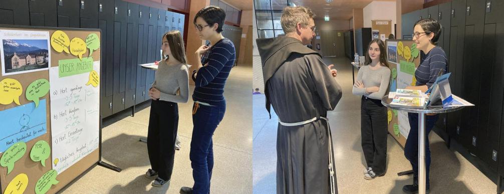 Br. Pascal mit Judith und Xenia beim Tag der offenen Tür